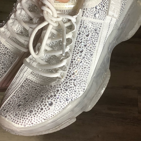 STEVE MADDEN Maxima White Rhinestone Sneakers - Picture 3 of 9